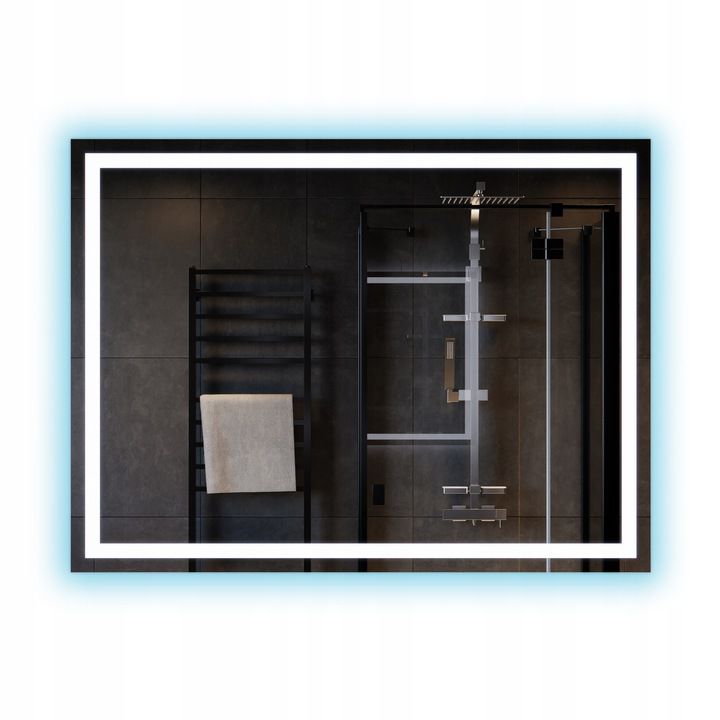 LED Spejl Rektangulært 80x60 cm med 3 Lysfarver