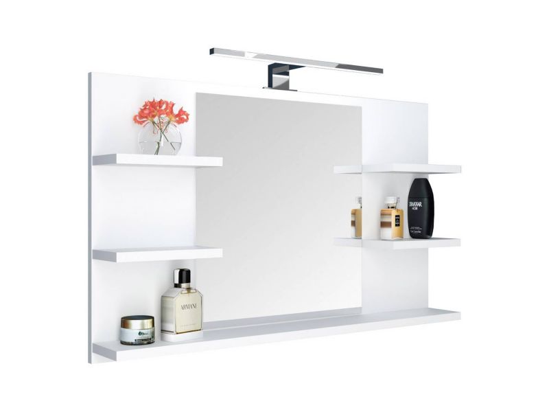 Lustro łazienkowe z półkami i oświetleniem LED 80 x 50 x 12 cm Hvid