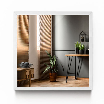 Kvadratisk Tulup-spejl 50 x 50 cm til vægmontering med hvid MDF-ramme, 1 stk.