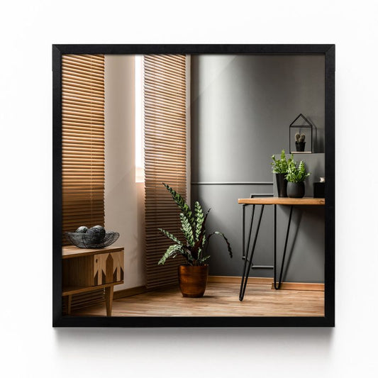 Kvadratisk Tulup-spejl 50 x 50 cm til vægmontering med sort MDF-ramme, 1 stk.
