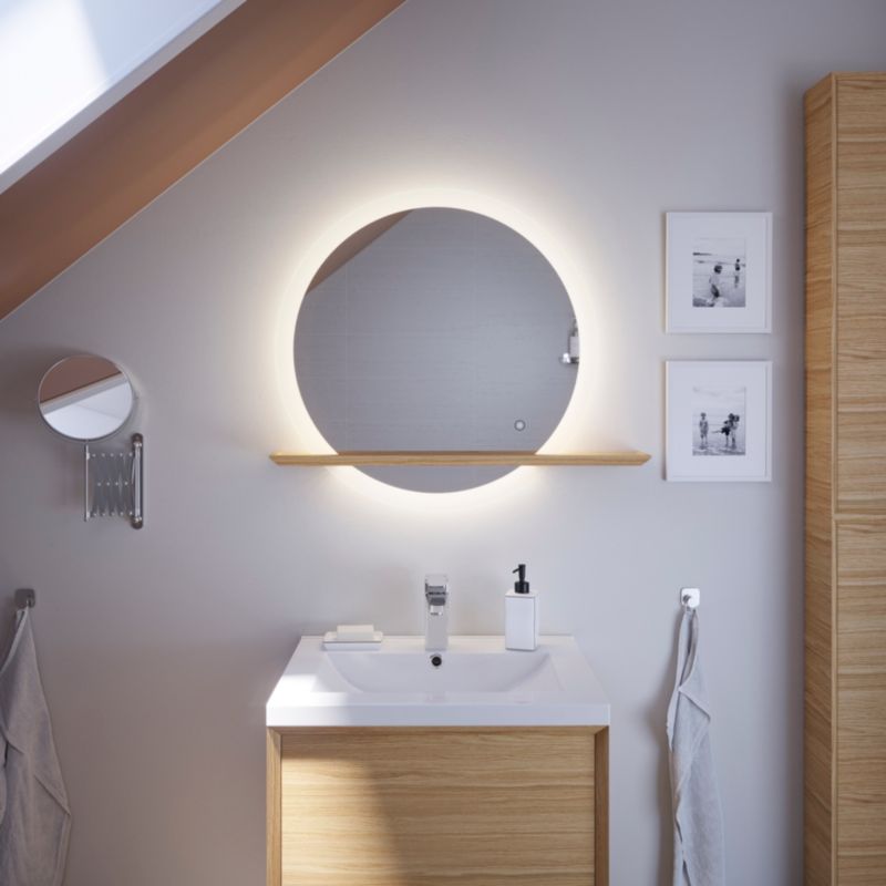 GoodHome Avela LED-spejl Ø 75 cm med hylde