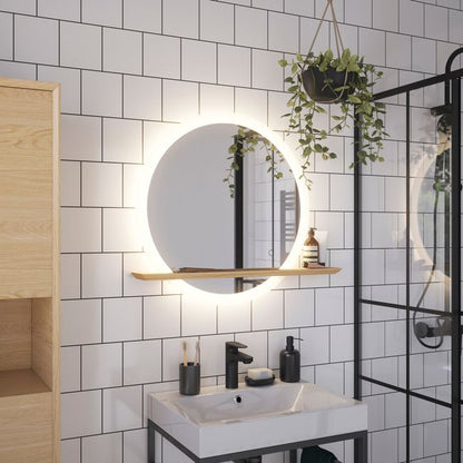 GoodHome Avela LED-spejl Ø 75 cm med hylde