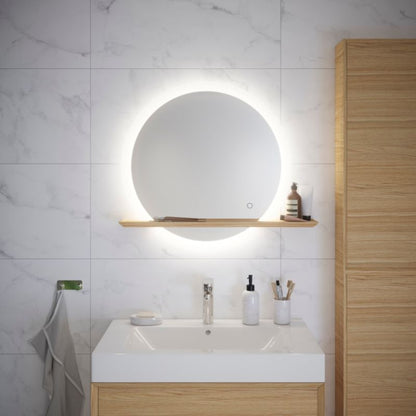 GoodHome Avela LED-spejl Ø 75 cm med hylde