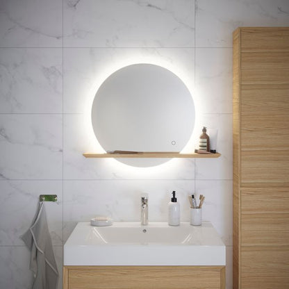 GoodHome Avela LED-spejl Ø 75 cm med hylde