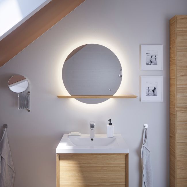 GoodHome Avela LED-spejl Ø 75 cm med hylde