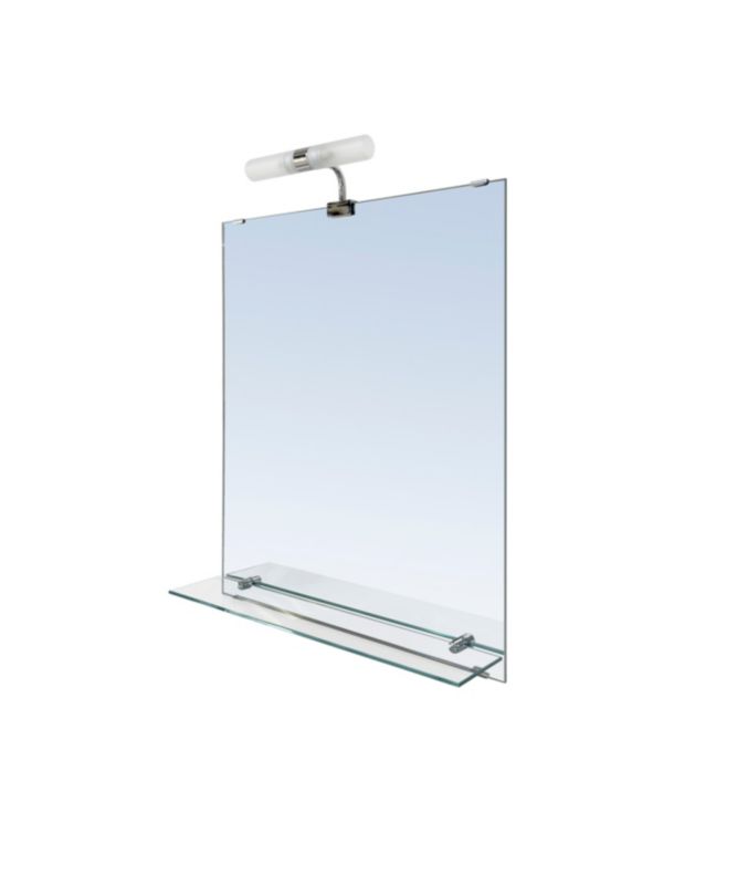 LED Spejl Clarach 50x60 cm Sølv med Hylde