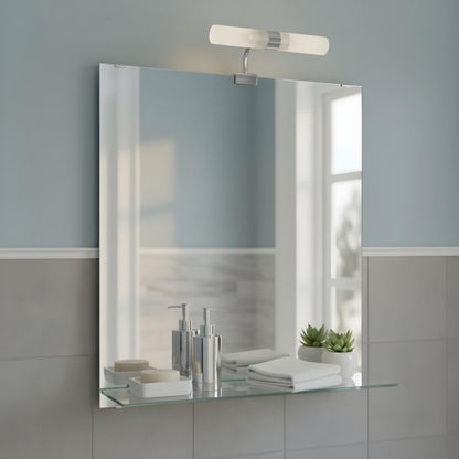LED Spejl Clarach 50x60 cm Sølv med Hylde