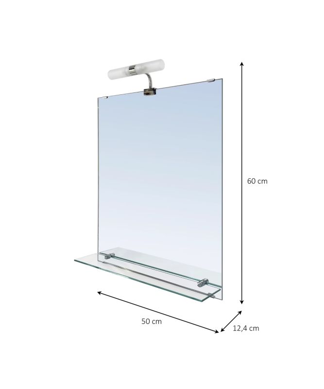 LED Spejl Clarach 50x60 cm Sølv med Hylde