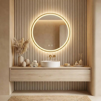 LED Spejl Rund 80 cm Gylden med Varmt Lys