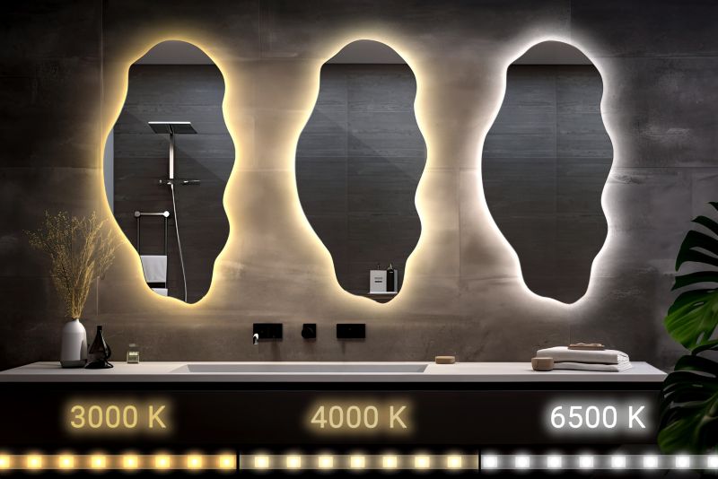 LED-spejl Tulup 45 x 90 cm bølget dekorativt koldt lys til badeværelse, 1 stk.