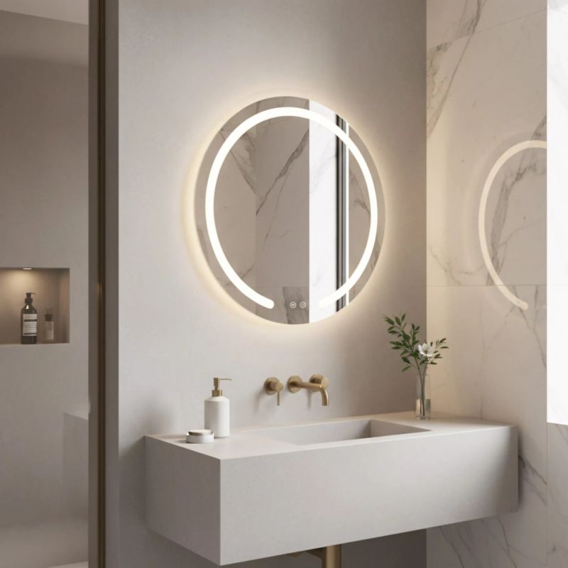 Rundt LED-spejl Modern 58 cm Gennemsigtig med Anti-Fog