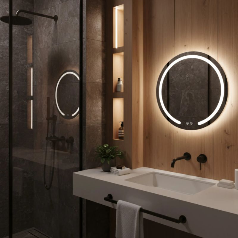 Rundt LED-spejl Modern 58 cm Gennemsigtig med Anti-Fog