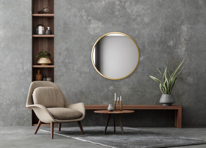 Rundt BD ART træspejl i loftstil 60 cm, guld, 1 stk.