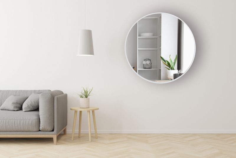 Rundt BD art træspejl i loftstil 80 cm hvid 1 stk.