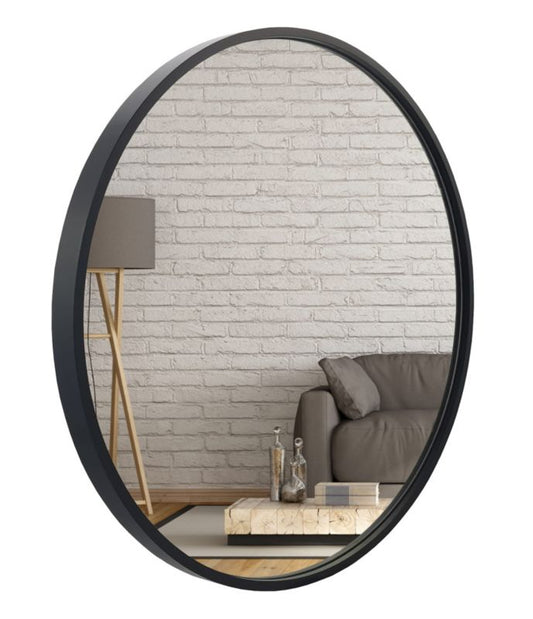 Rundt BD art træspejl i loftstil 80 cm sort 1 stk.
