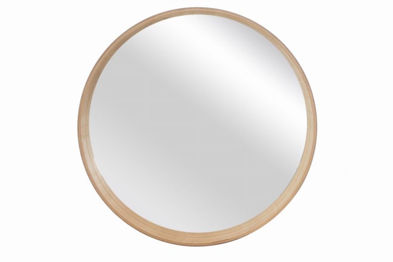 Rundt BD art spejl i træ 70 cm naturligt dybt eksotisk træ 1 stk.