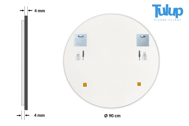 Rundt Tulup-spejl med hvid ramme 90 cm til garderobe, 1 stk.