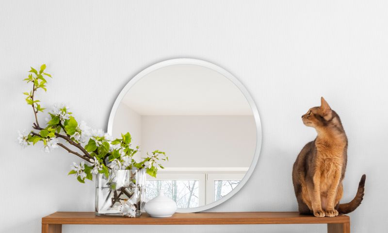 Rundt Tulup-spejl med hvid ramme 90 cm til garderobe, 1 stk.