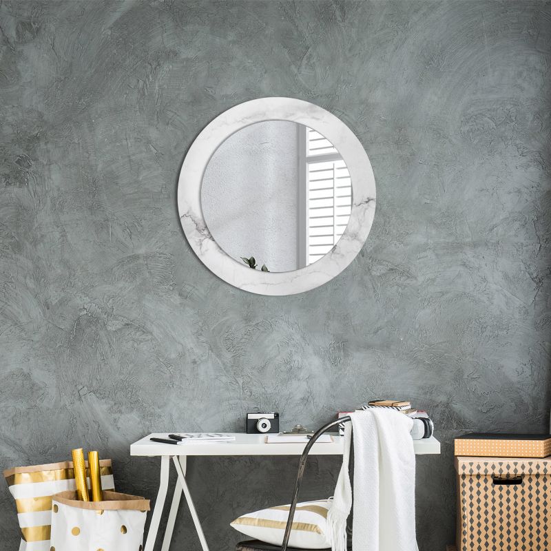 Rundt spejl Tulup hvid marmor 60 cm med subtil bundplade, 1 stk.