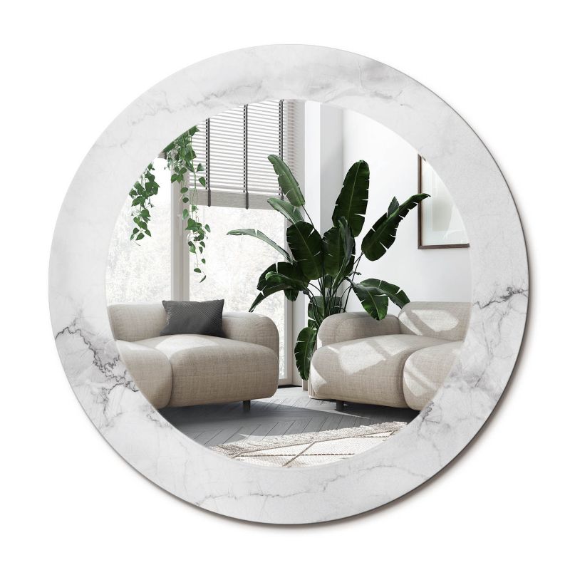 Rundt spejl Tulup hvid marmor 70 cm med subtil bundplade, 1 stk.