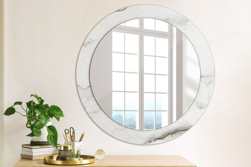 Rundt spejl Tulup hvid marmor 70 cm med subtil bundplade, 1 stk.