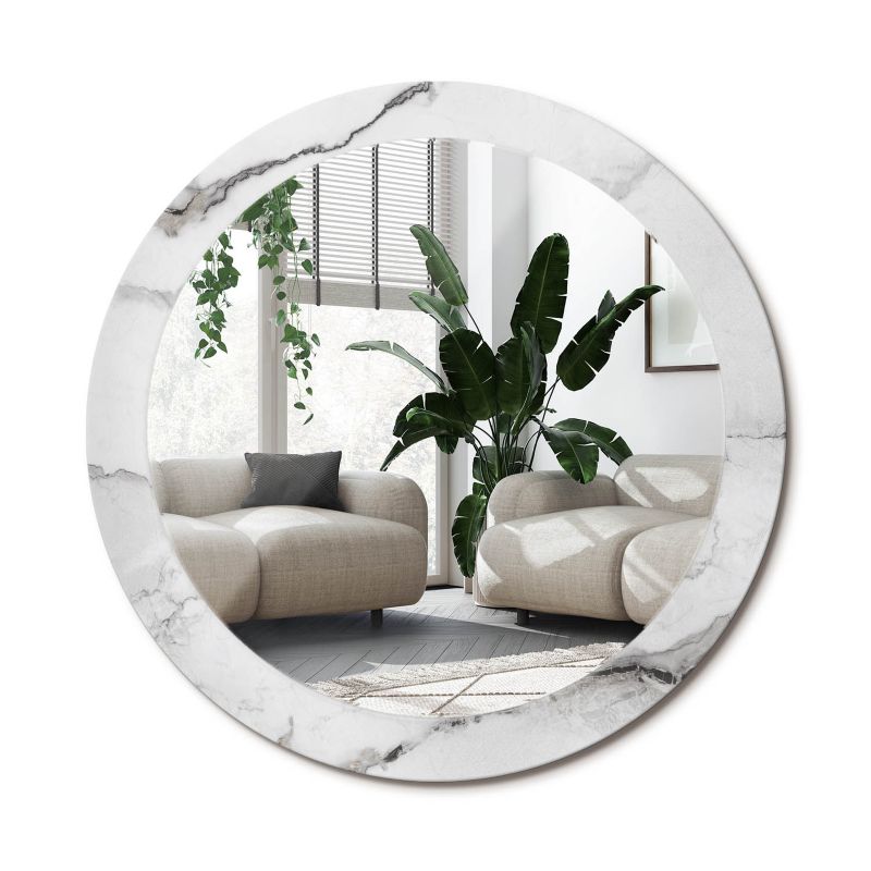 Rundt spejl Tulup hvid marmor 80 cm med subtil bagplade, 1 stk.