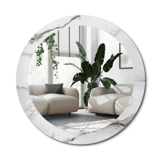 Rundt spejl Tulup hvid marmor 80 cm med subtil bagplade, 1 stk.