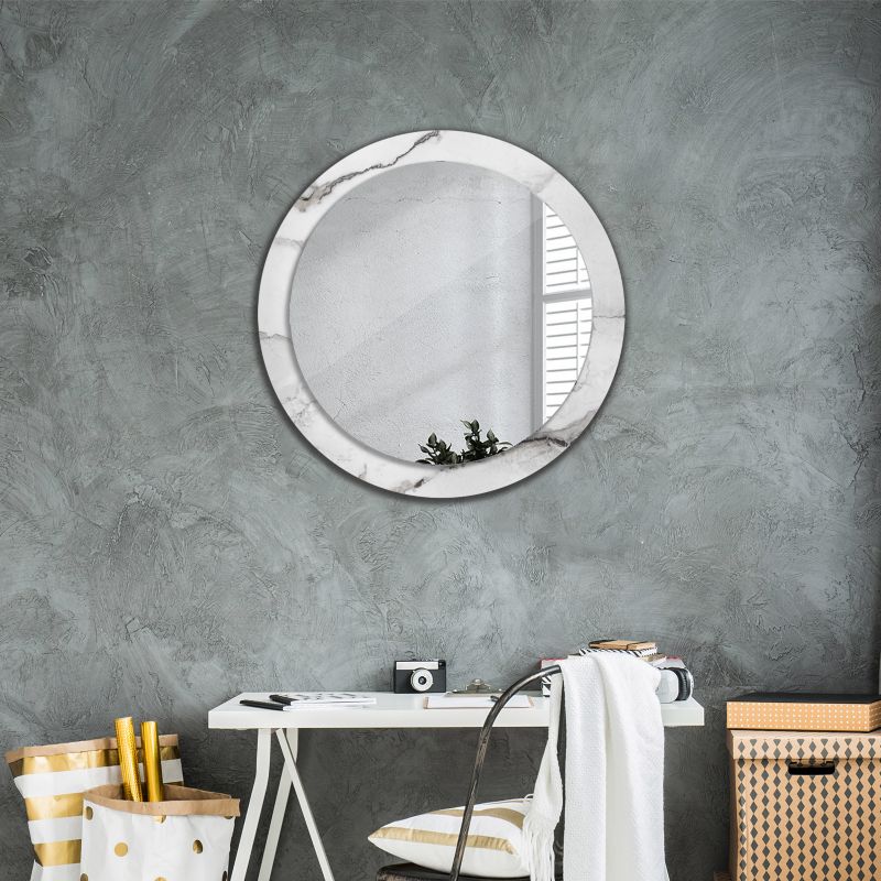 Rundt spejl Tulup hvid marmor 80 cm med subtil bagplade, 1 stk.