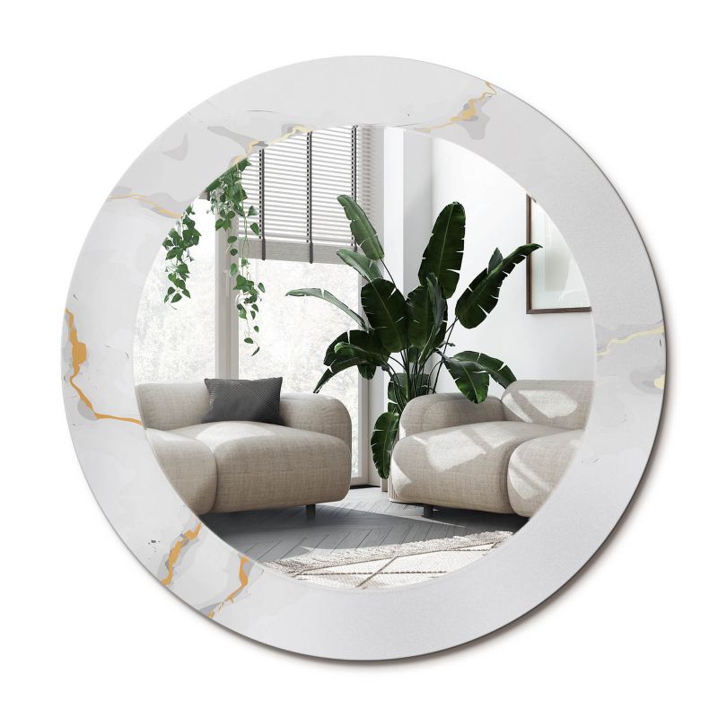 Rundt Tulup-spejl Hvid Marmor 60 cm Subtilt på Bagplade 1 stk.