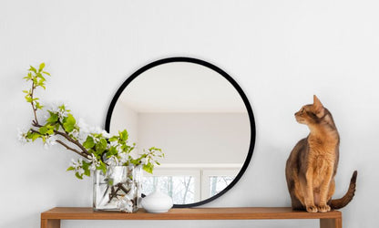Rundt Tulup-spejl med sort ramme 40 cm – minimalistisk til badeværelset, 1 stk.