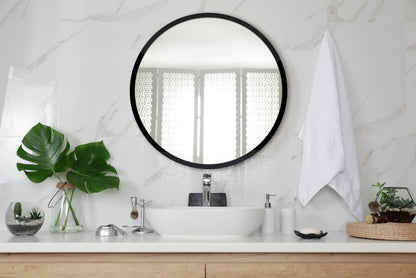 Rundt spejl Tulup med sort ramme 80 cm – stilfuldt design, 1 stk.