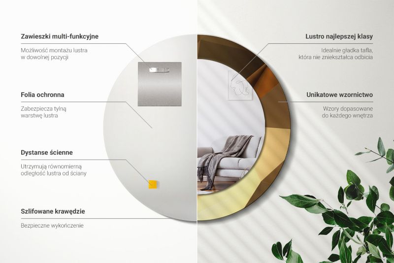 Rundt Tulup-spejl med geometrisk mønster 50 cm – designer på hærdet glasplade, 1 stk.