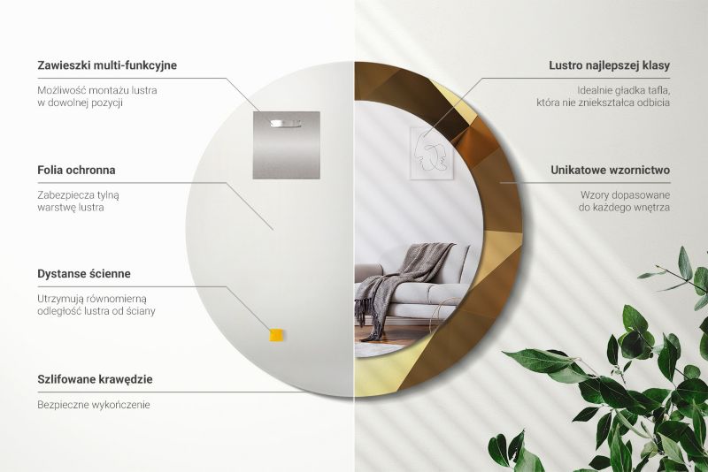 Rundt Tulup-spejl med geometrisk mønster 80 cm designer på bagplade 1 stk.