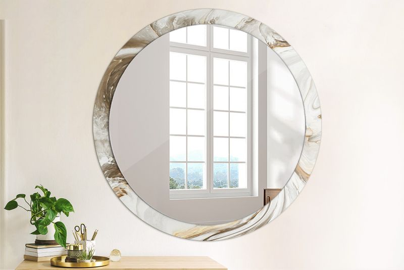 Rundt spejl Tulup lys marmor 100 cm elegant med bagplade 1 stk.