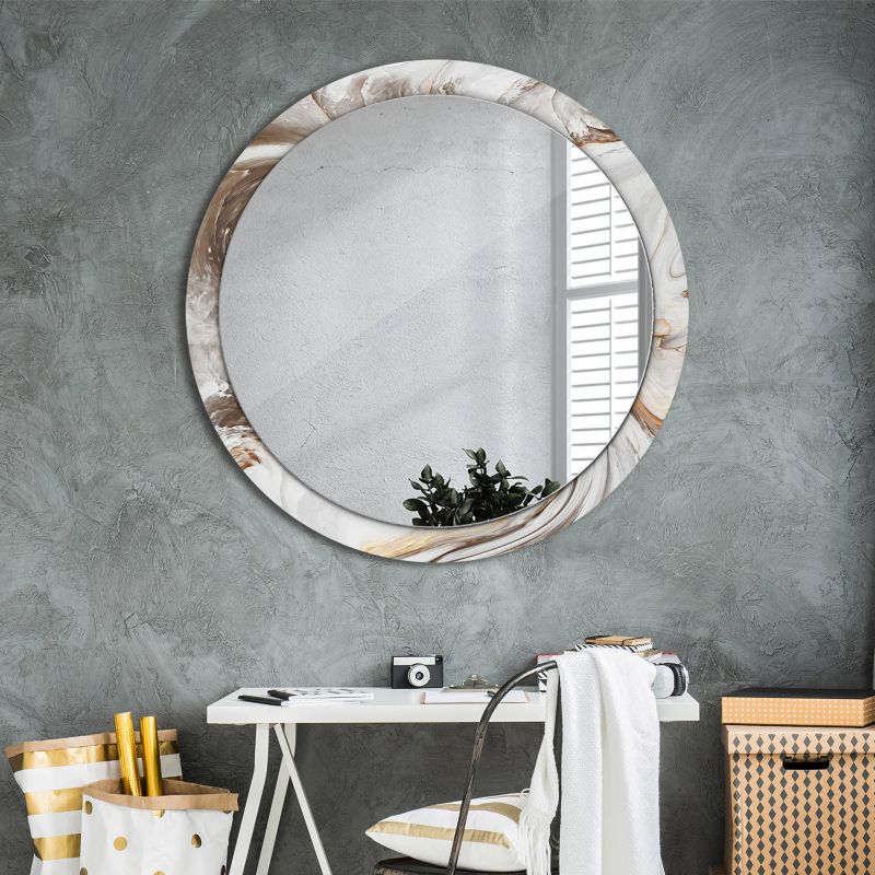 Rundt spejl Tulup lys marmor 100 cm elegant med bagplade 1 stk.
