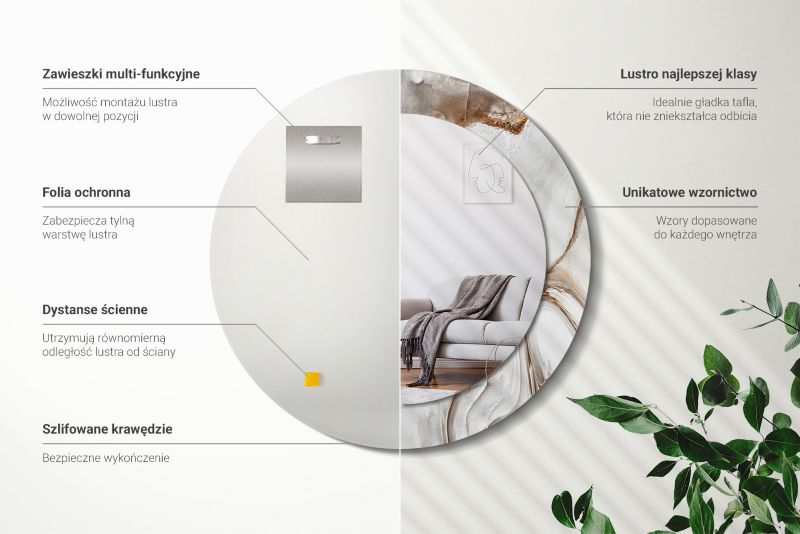 Rundt spejl Tulup lys marmor 100 cm elegant med bagplade 1 stk.