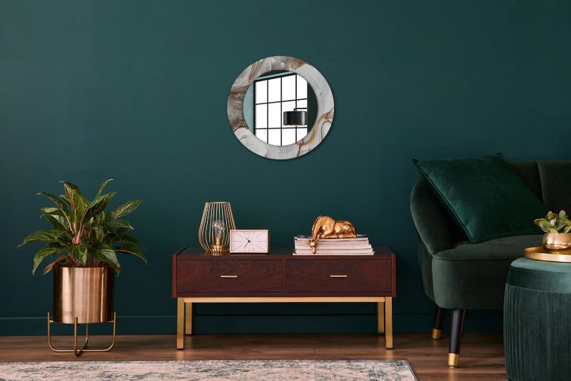 Rundt spejl Tulup Lys marmor 50 cm elegant med bagplade 1 stk.