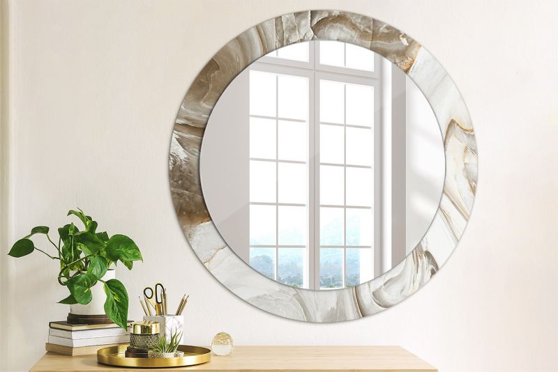 Rundt spejl Tulup Lys marmor 70 cm elegant på bagplade 1 stk.