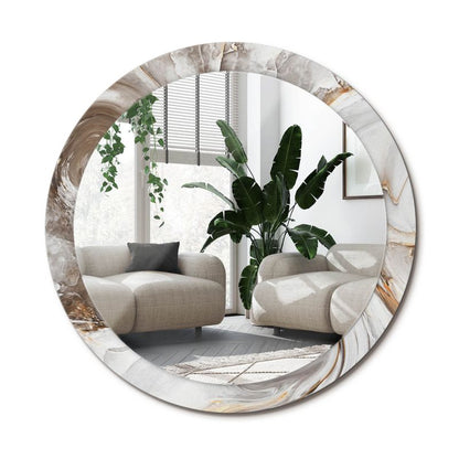 Rundt spejl Tulup Lys marmor 90 cm elegant på bagplade 1 stk.