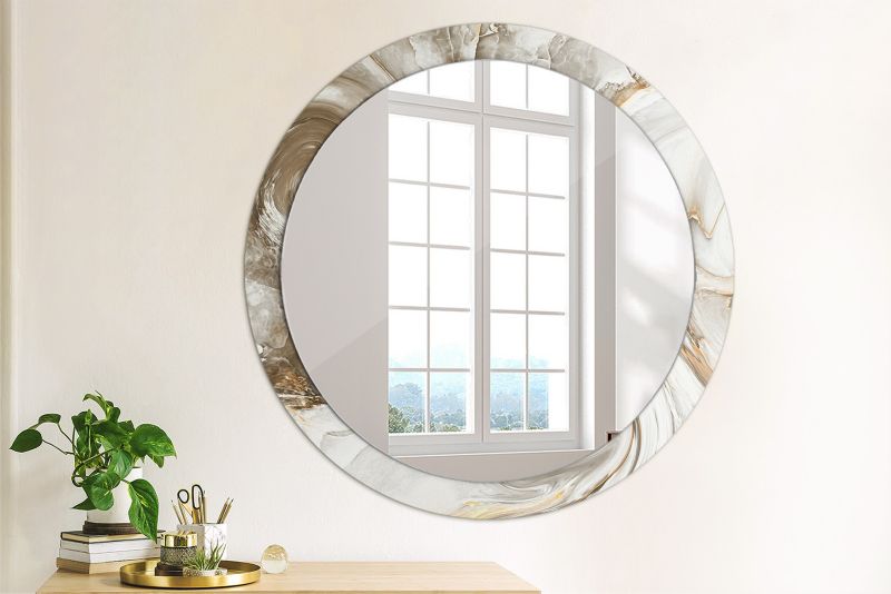 Rundt spejl Tulup Lys marmor 90 cm elegant på bagplade 1 stk.