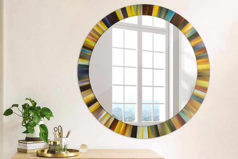 Rundt Tulup-spejl med farvede stråler 80 cm dekorativt på glasbund, 1 stk.