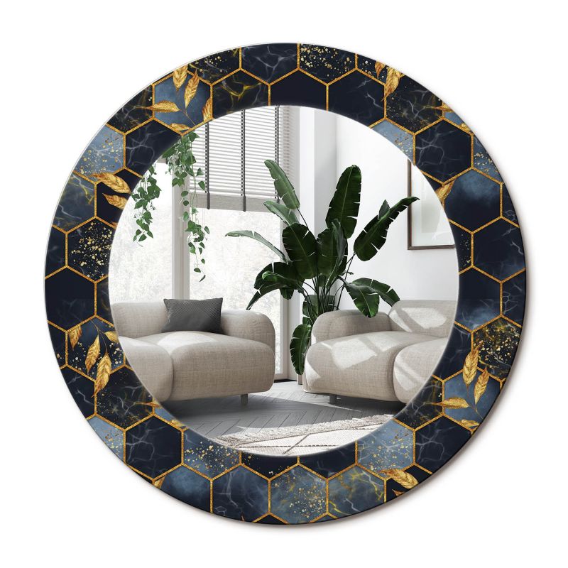 Rundt Tulup Marmormønster Hexagon Spejl 50 cm Geometrisk på Underlag 1 stk.