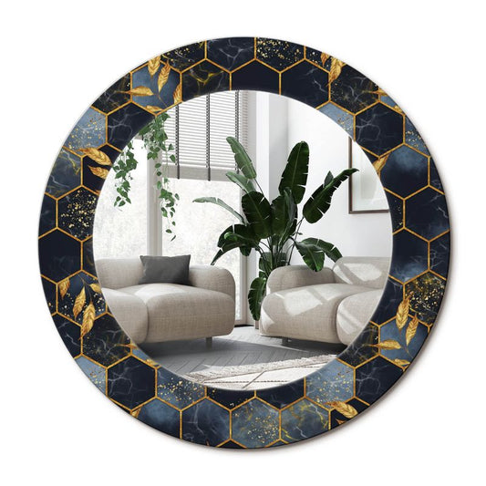 Rundt Tulup Marmormønster Hexagon Spejl 50 cm Geometrisk på Underlag 1 stk.