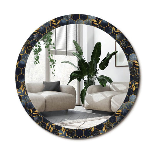 Rundt Tulup Marmormønster Hexagon Spejl 90 cm Geometrisk med Underlag 1 stk.