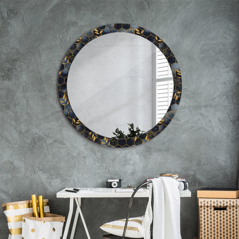 Rundt Tulup Marmormønster Hexagon Spejl 90 cm Geometrisk med Underlag 1 stk.