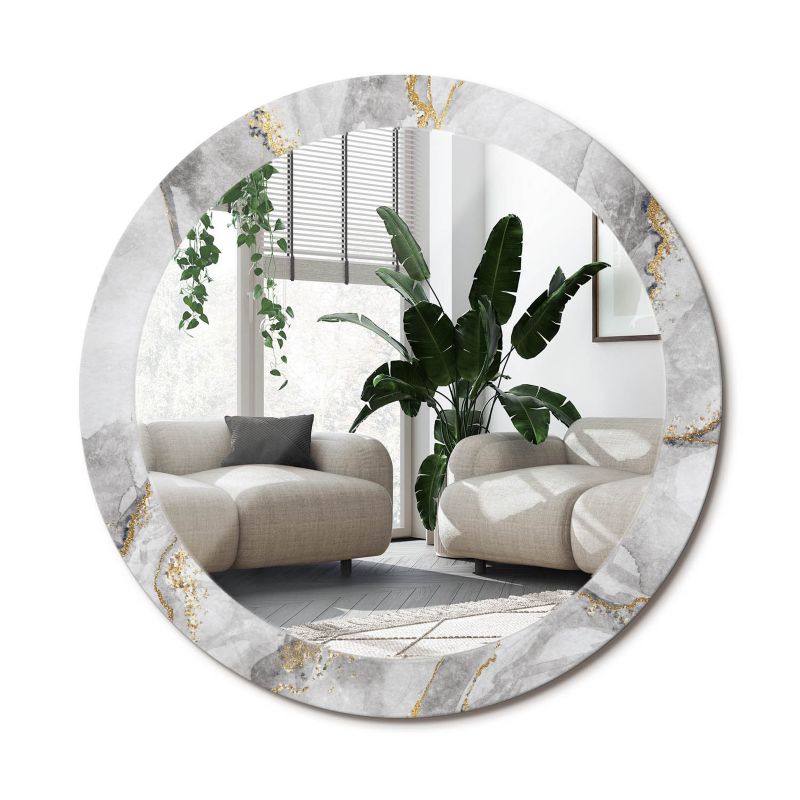 Rundt spejl Tulup med marmorprint 80 cm elegant på bagplade, 1 stk.