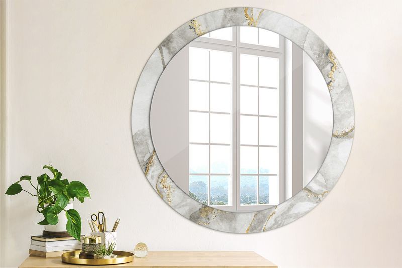 Rundt spejl Tulup med marmorprint 80 cm elegant på bagplade, 1 stk.