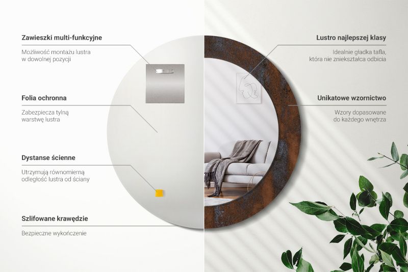 Rundt spejl Tulup metallisk rustikt 80 cm moderne med glasunderlag 1 stk.