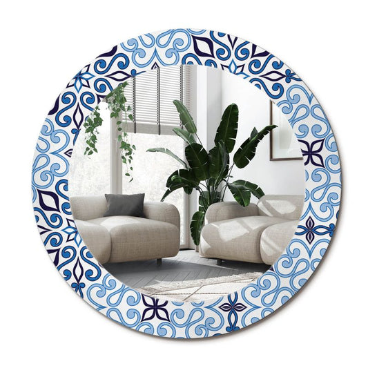Rundt Tulup-spejl med blåt arabisk mønster 60 cm kunstnerisk på hærdet glasramme, 1 stk.