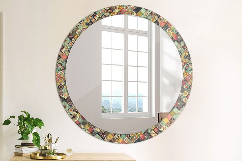 Rundt Tulup Patchwork Flisemønster Spejl 100 cm Dekorativt på Underlag 1 stk.